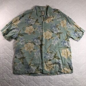 Jamaica Jaxx Shirt Men XXL 2XL Green Floral Silk Short Sleeve Buttoned Hawaiian